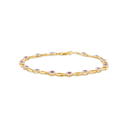 Halo Bracelet with Diamonds & Created Ruby In 10kt Yellow Gold