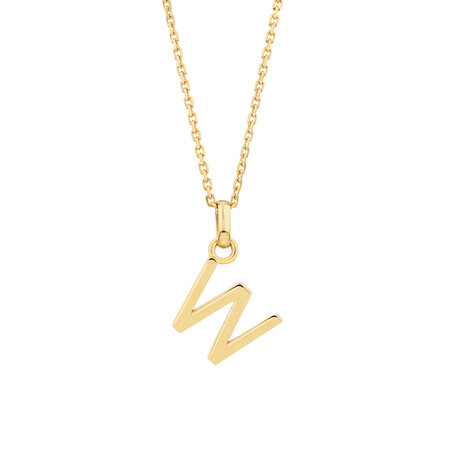 "W" Initial Pendant with Chain in 10kt Yellow Gold