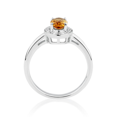 Halo Ring with Citrine & Diamonds in Sterling Silver Halo Ring with Citrine & Diamonds in Sterling Silver