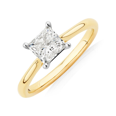 Evermore Certified Solitaire Engagement Ring with 1 Carat TW Diamond in 14ct Yellow & White Gold
