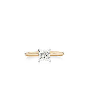 Evermore Certified Solitaire Engagement Ring with 1 Carat TW Diamond in 14ct Yellow & White Gold