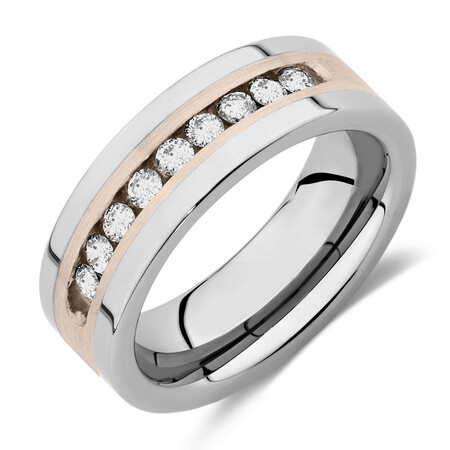 Men's Ring with 1/2 Carat TW of Diamonds in Grey Tungsten & Sterling Silver