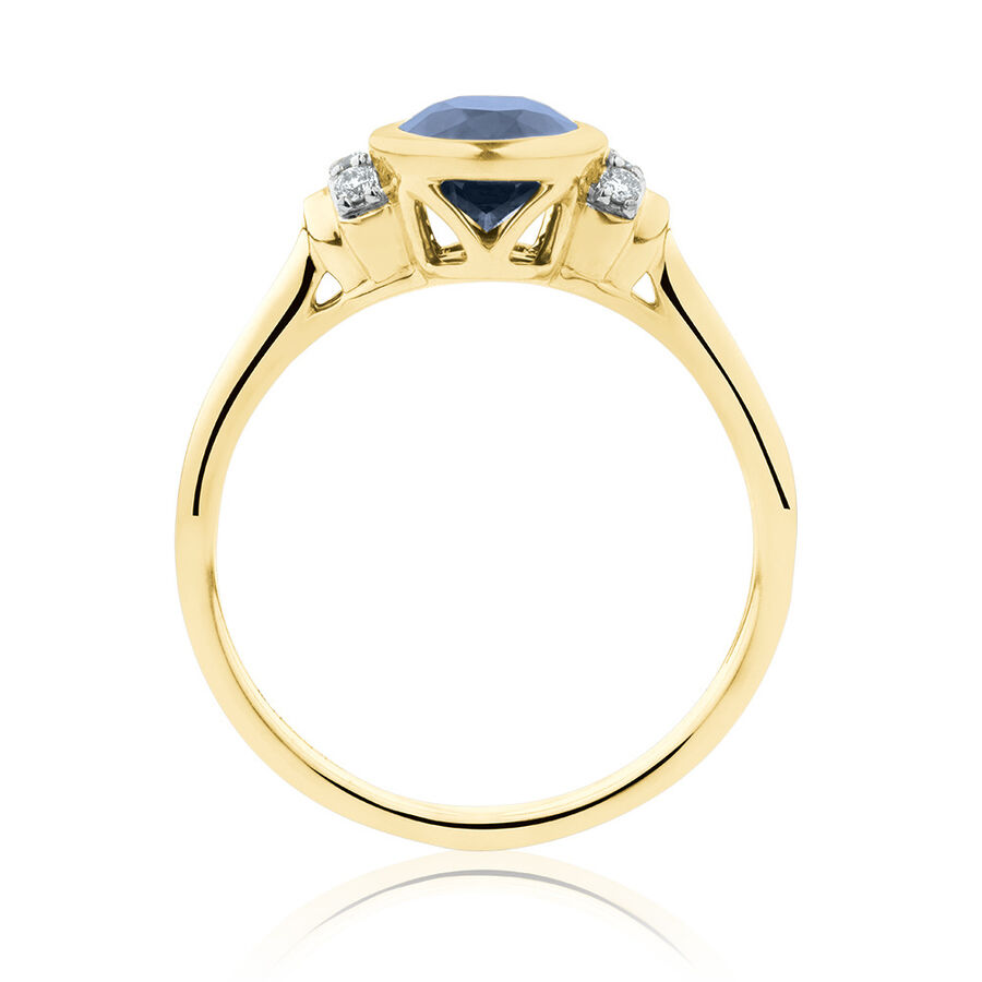 Ring with Created Blue Sapphire & Diamonds in 10ct Yellow Gold