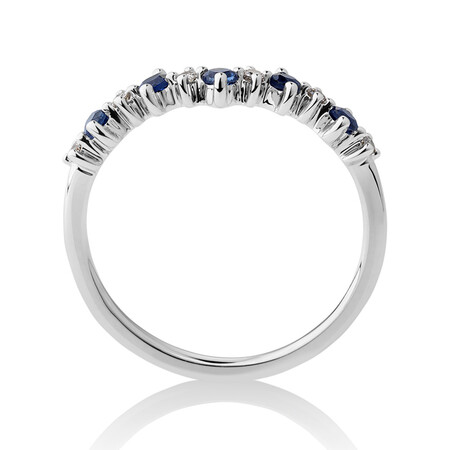Ring with Created Blue Sapphire & Diamonds in 10ct White Gold Ring with Created Blue Sapphire & Diamonds in 10ct White Gold