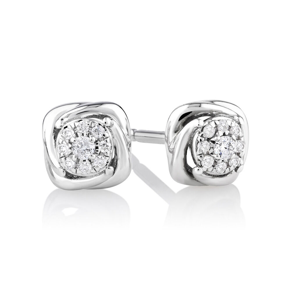 Halo Stud Earrings with Diamonds in Sterling Silver