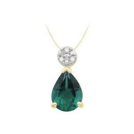Pendant with Created Emerald & Diamonds in 10ct Yellow & White Gold Pendant with Created Emerald & Diamonds in 10ct Yellow & White Gold