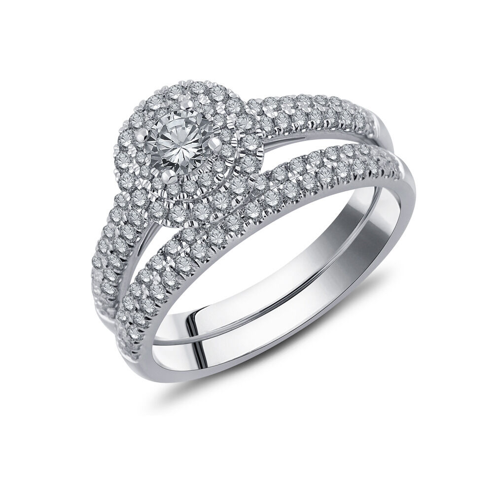 Bridal Set with 1.00 Carat TW of Diamonds in 10ct White Gold