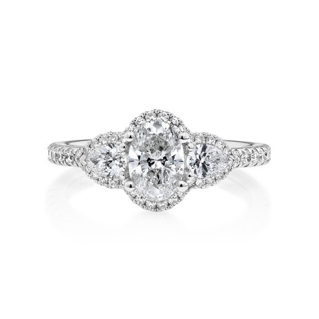 Sir Michael Hill Designer Three Stone Halo Engagement Ring with 1.26 Carat TW of Diamonds in 18ct White Gold Sir Michael Hill Designer Three Stone Halo Engagement Ring with 1.26 Carat TW of Diamonds in 18ct White Gold