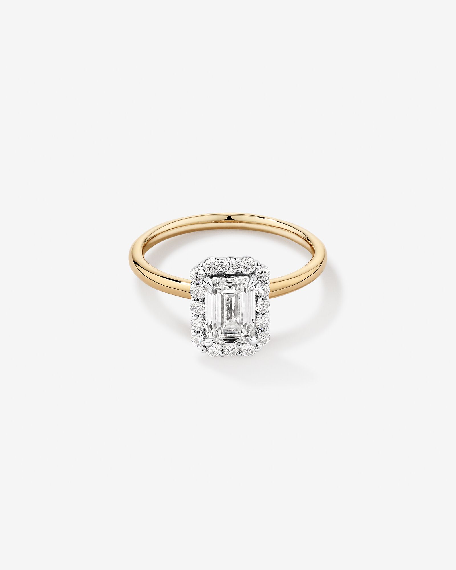 1.46 Carat TW Emerald Cut Laboratory-Grown Diamond Halo Engagement Ring in 14kt Yellow and White Gold