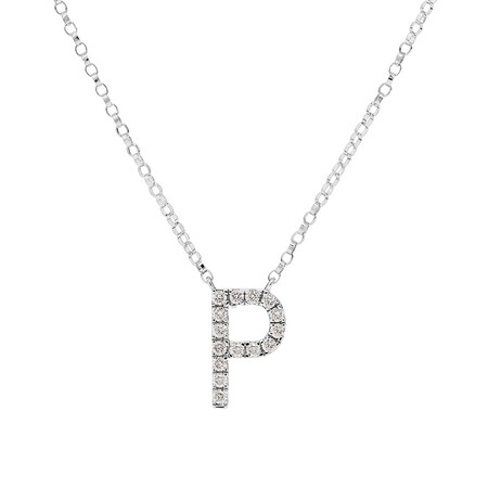 P Initial Necklace with 0.10 Carat TW of Diamonds in 10kt White Gold