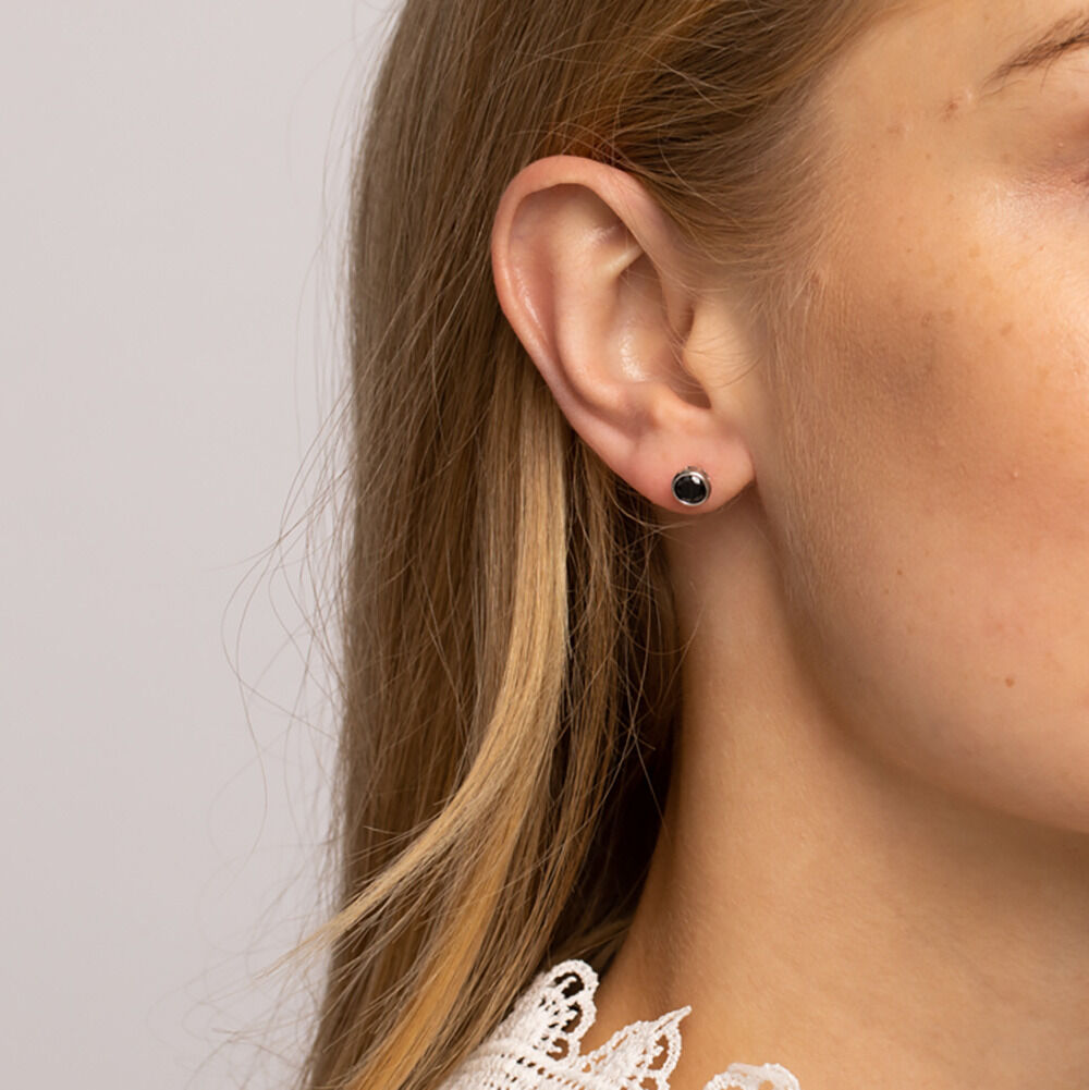 Stud Earrings with Black Cubic Zirconia in Sterling Silver