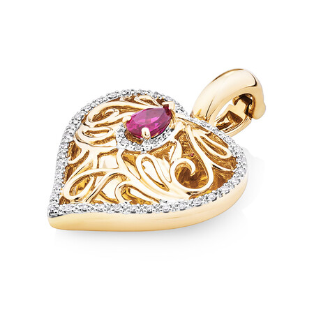 Heart Pendant with Laboratory Created Ruby & 0.15 Carat TW of Natural Diamonds in 10kt Yellow Gold Heart Pendant with Laboratory Created Ruby & 0.15 Carat TW of Natural Diamonds in 10kt Yellow Gold