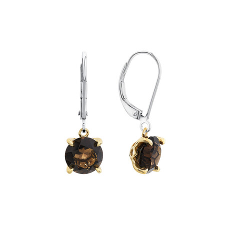 Natural Smokey Quartz Earrings in Sterling Silver and 10kt Yellow Gold