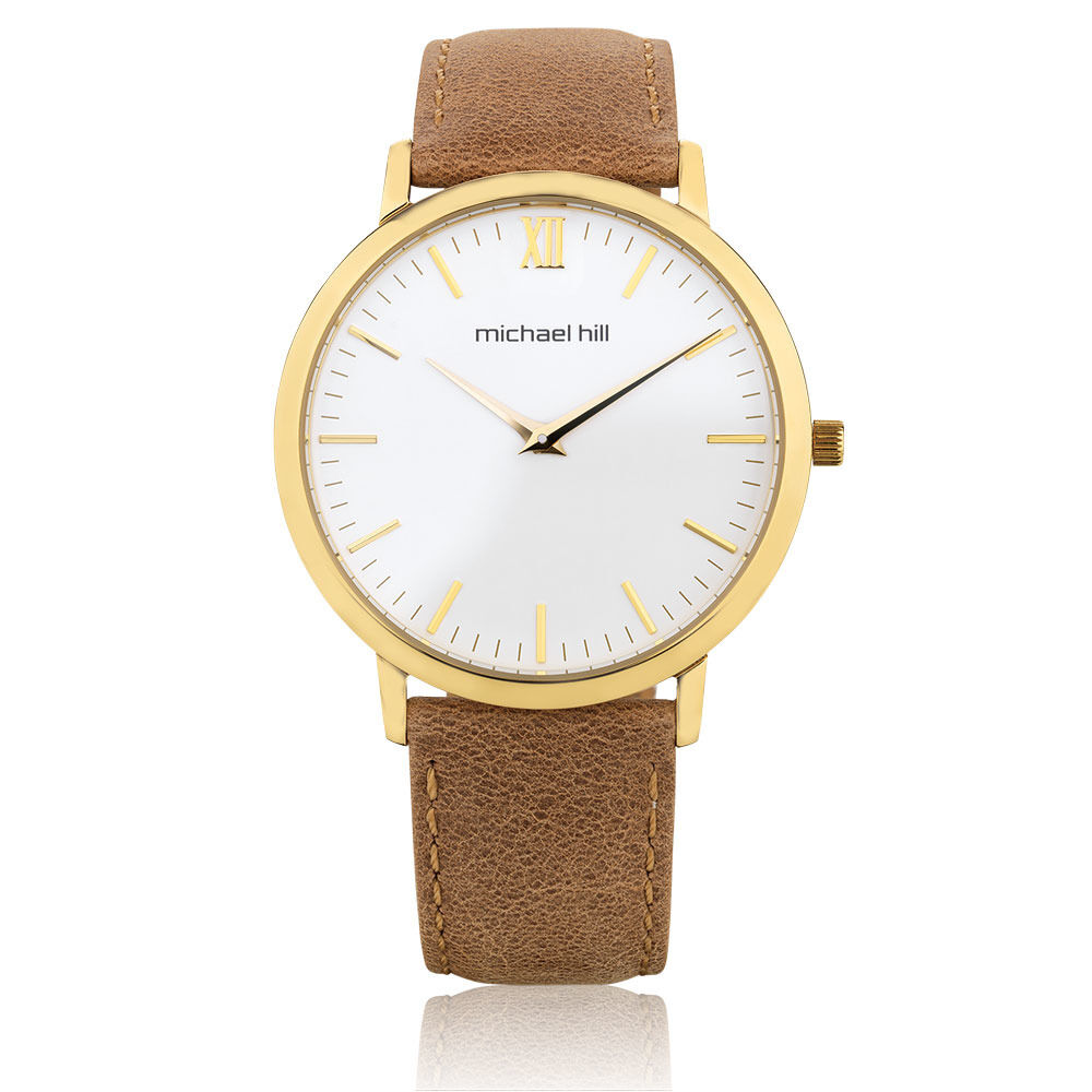 Ladies Gold Tone Stainless Steel Watch with Leather