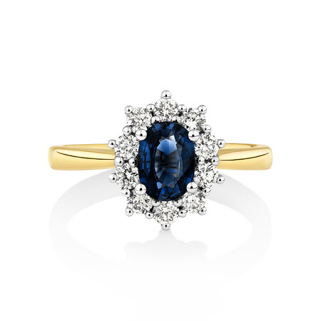 Ring with Ceylonese Sapphire & 1/2 Carat TW of Diamonds in 14ct Yellow & White Gold Ring with Ceylonese Sapphire & 1/2 Carat TW of Diamonds in 14ct Yellow & White Gold