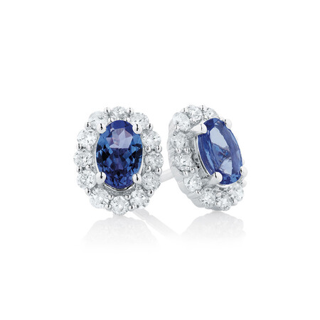 Stud Earrings with Tanzanite & 1/2 Carat TW of Diamonds in 10ct White Gold