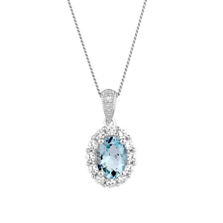 Pendant with Aquamarine & Created White Sapphire in Sterling Silver Pendant with Aquamarine & Created White Sapphire in Sterling Silver