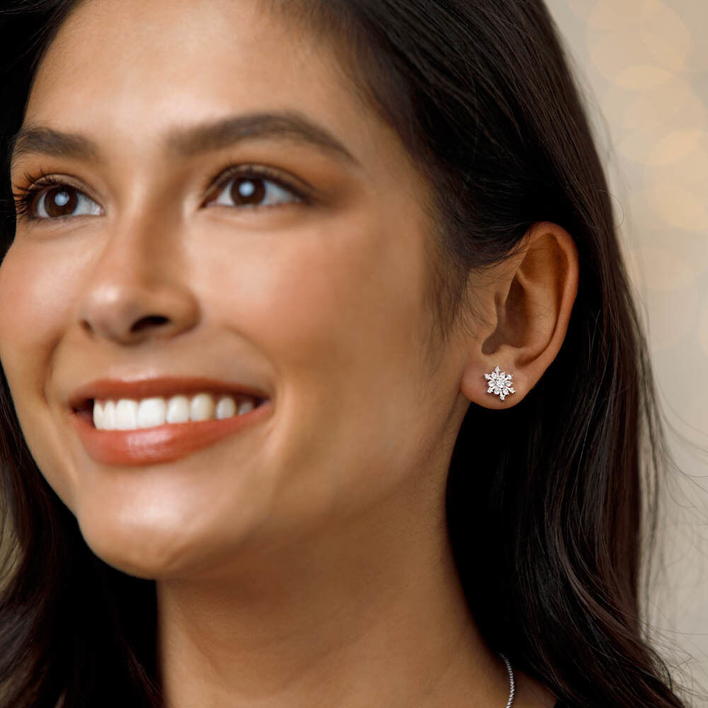 Snowflake Stud Earrings with Cubic Zirconia in Sterling Silver