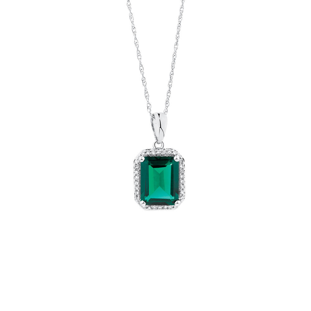 Pendant with Created Emerald \u0026 Diamonds 