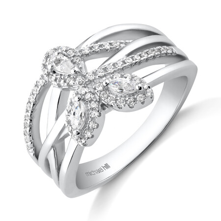 Crossover Ring with Cubic Zirconia in Sterling Silver