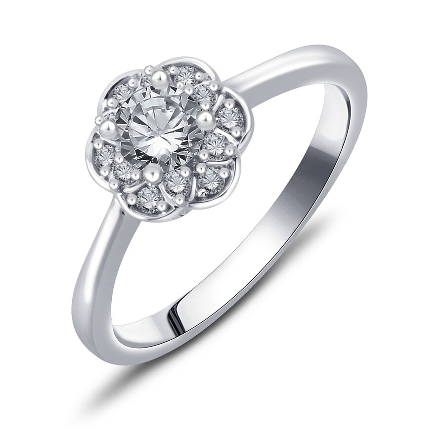Flower Ring with 1/2 Carat TW of Diamonds in 10ct White Gold