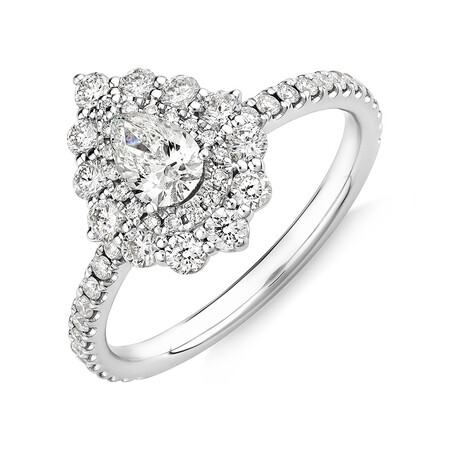 Sir Michael Hill Designer Vintage Floral Engagement Ring with 0.92 Carat TW of Diamonds in 18ct White Gold