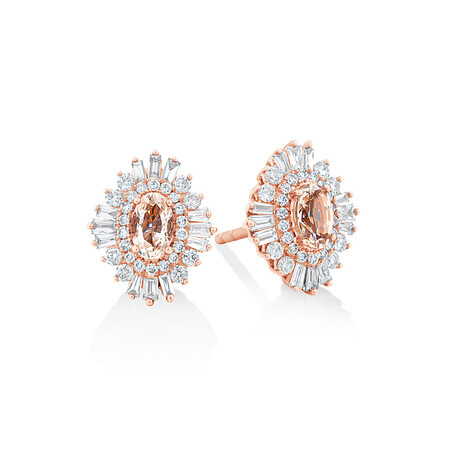 Ballerina Stud Earrings with Morganite & 0.50 Carat TW Of Diamonds in 10kt Rose Gold