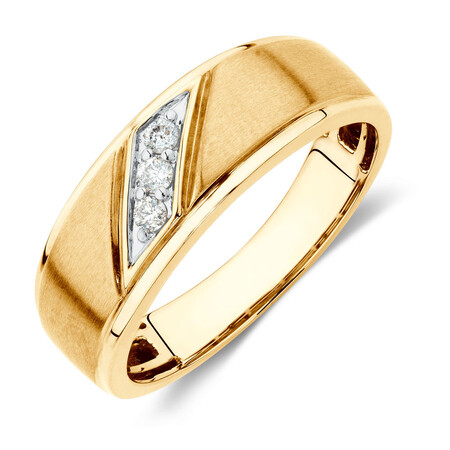 Men's Three Stone Ring with Diamonds in 10ct Yellow Gold