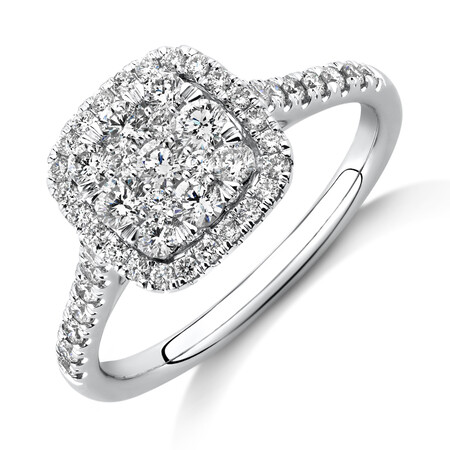 Square Cluster Halo Ring with 0.75 Carat TW of Diamonds in 10kt White Gold