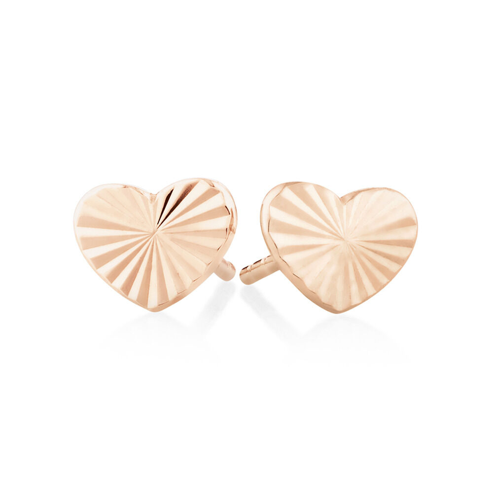 Sunray Heart Stud Earrings In 10ct Rose Gold
