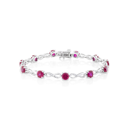 Bracelet with Created Ruby and 0.03 Carat TW of Diamonds in Sterling Silver