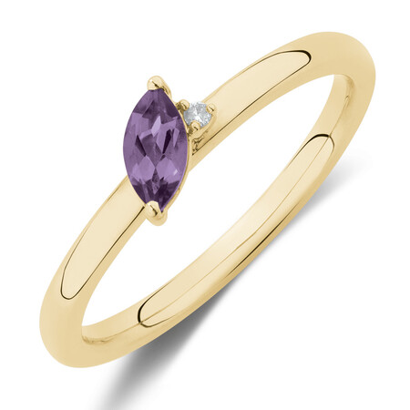 Stacker Ring with Diamond & Amethyst in 10ct Yellow Gold