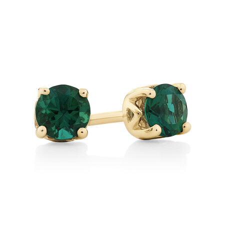 Stud Earrings with Laboratory Created Emerald in 10kt Yellow Gold Stud Earrings with Laboratory Created Emerald in 10kt Yellow Gold