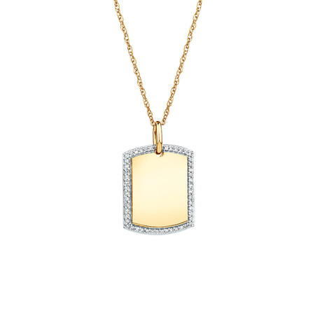 Rectangular Frame Pendant With Diamonds In 10ct Yellow Gold