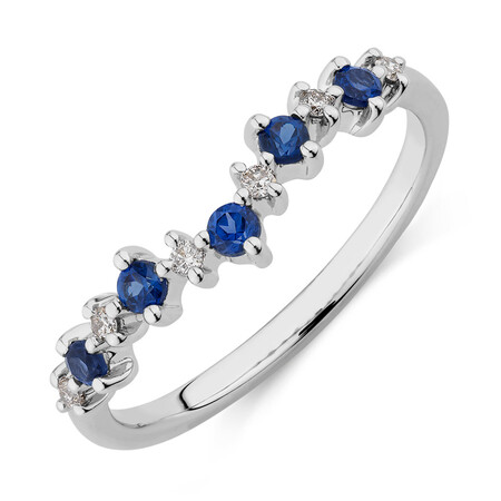 Ring with Created Blue Sapphire & Diamonds in 10ct White Gold Ring with Created Blue Sapphire & Diamonds in 10ct White Gold