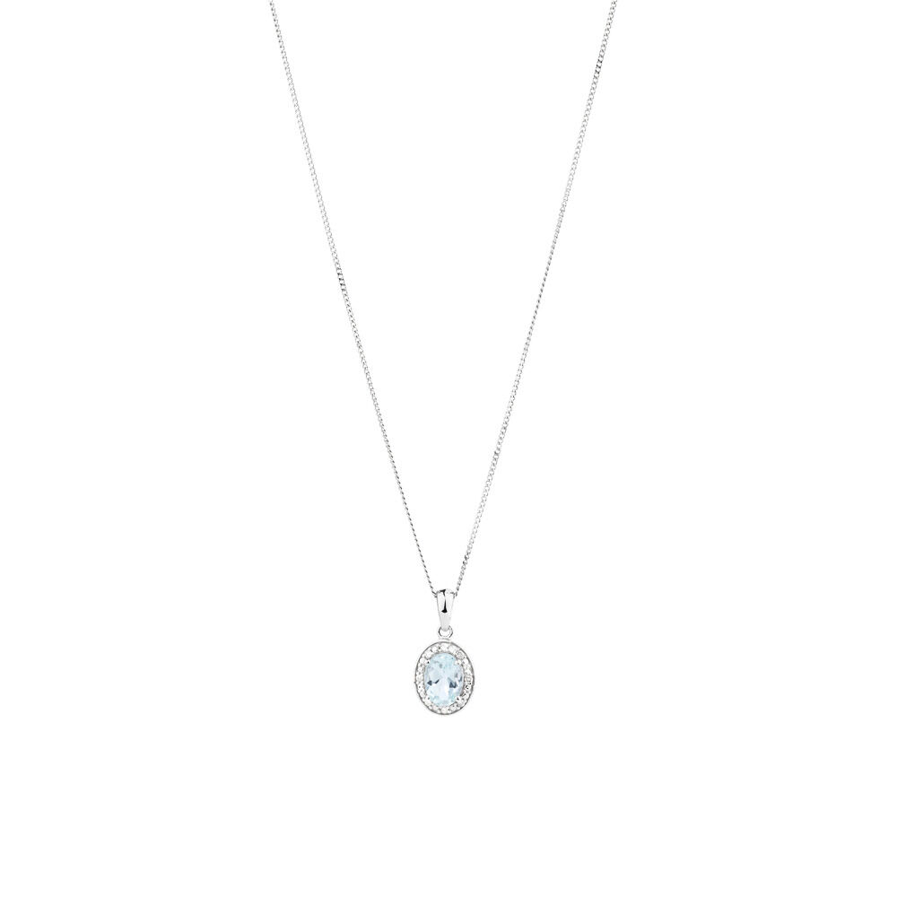 Halo Pendant with Aquamarine and 0.04 Carat TW of Diamonds in Sterling Silver