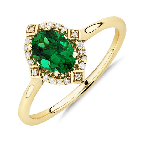 Halo Ring with Laboratory Created Emerald & Natural Diamonds in 10kt Yellow Gold