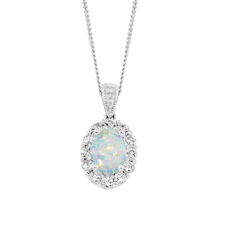 Pendant with Created Opal & Created White Sapphire in Sterling Silver