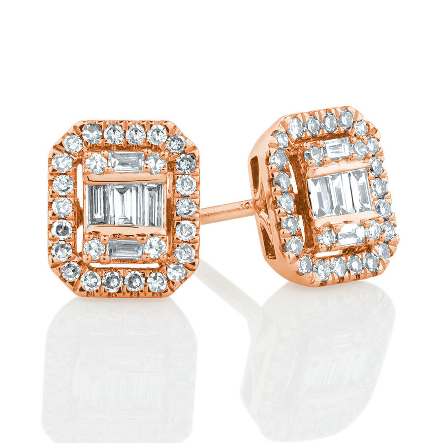 Rectangular Diamond Stud Earrings with 0.30 Carat TW of Diamonds in