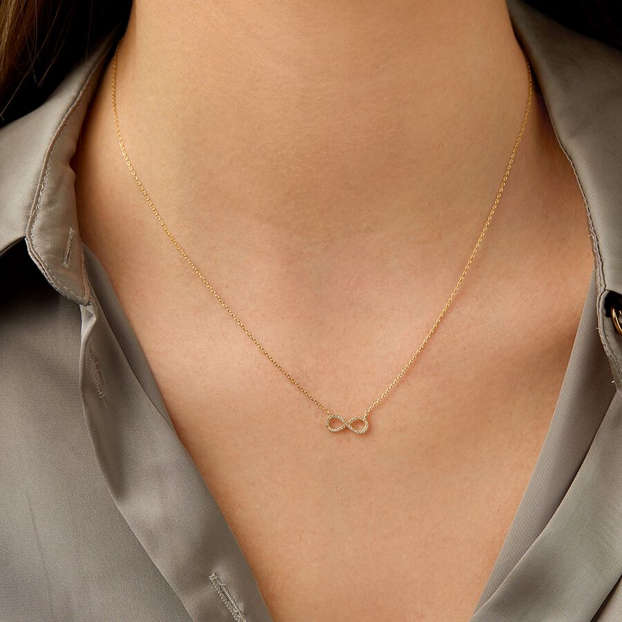 Bevilles 45cm Diamond Set Infinity Necklace in 9kt Yellow Gold