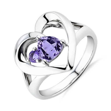 Heart Ring with Amethyst in Sterling Silver