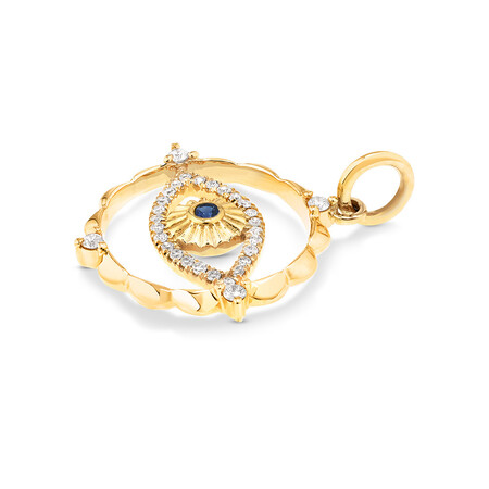 Evil Eye Talisman Pendant with Sapphire & 0.10 Carat of Diamonds in 10kt Yellow Gold Evil Eye Talisman Pendant with Sapphire & 0.10 Carat of Diamonds in 10kt Yellow Gold