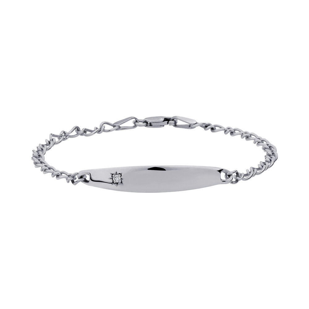 14cm 6 Baby Identity Bracelet with Pink Cubic Zirconia in 10kt Yellow Gold