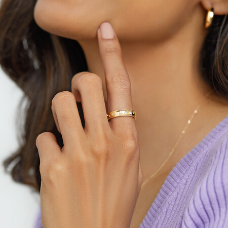 Hammer Set Barrel Ring with 0.10 Carat TW of Diamonds in 10ct Yellow Gold Hammer Set Barrel Ring with 0.10 Carat TW of Diamonds in 10ct Yellow Gold