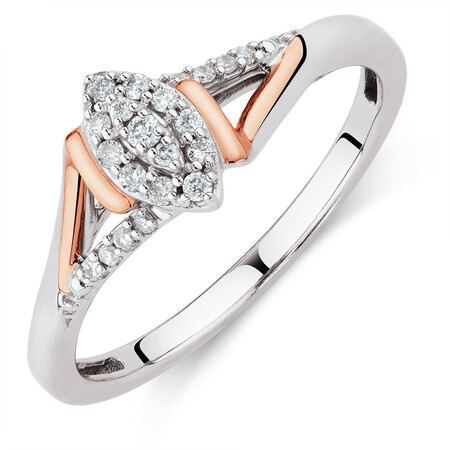 Promise Ring with 0.12 Carat TW of Diamonds in Sterling Silver & 10ct Rose Gold Promise Ring with 0.12 Carat TW of Diamonds in Sterling Silver & 10ct Rose Gold
