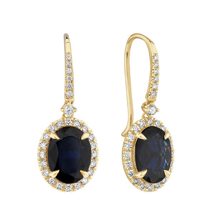 Oval Halo Earrings with Sapphire & 0.39 Carat TW of Diamonds in 14kt Yellow Gold