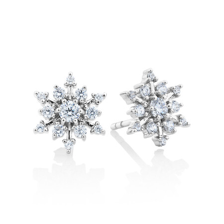 Snowflake Stud Earrings with Cubic Zirconia in Sterling Silver