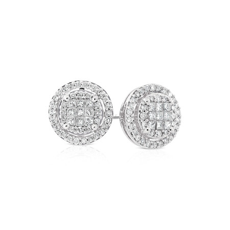 Halo Stud Earrings with 1/2 Carat TW of Diamonds in 10ct White Gold