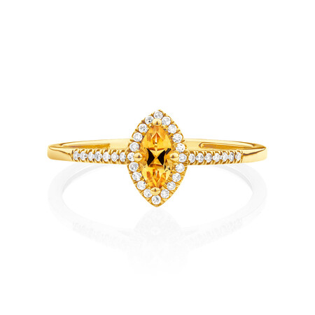 Ring with Citrine & Diamonds with 10ct Yellow Gold Ring with Citrine & Diamonds with 10ct Yellow Gold