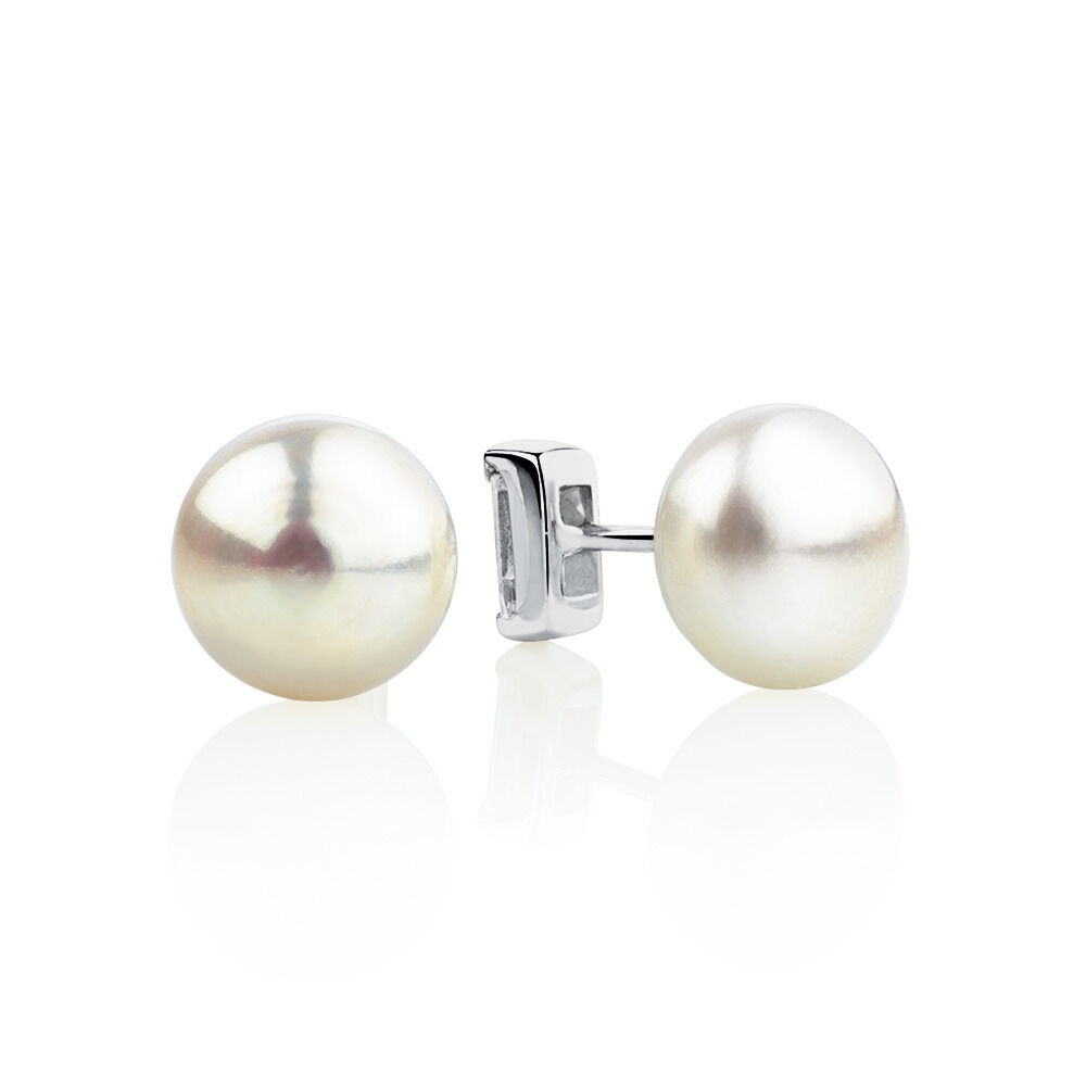 Stud Earrings with Cultured Freshwater Pearls & Cubic Zirconia in Sterling Silver